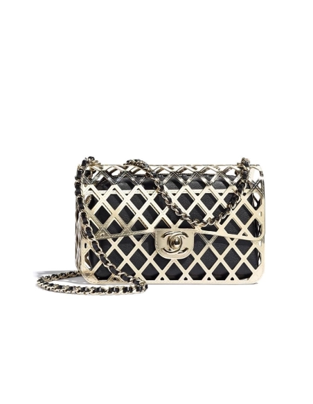Chanel Gold Metal Creates A Hollow Diamond Pattern CF Evening Bag,CHANEL,BAGS