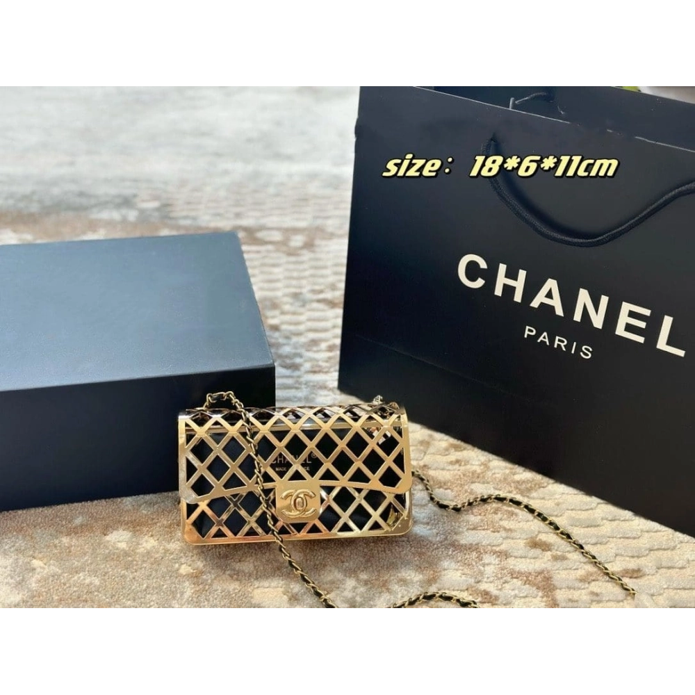Chanel Gold Metal Creates A Hollow Diamond Pattern CF Evening Bag,CHANEL,BAGS