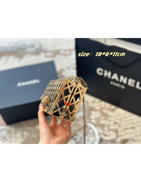 Chanel Gold Metal Creates A Hollow Diamond Pattern CF Evening Bag,CHANEL,BAGS