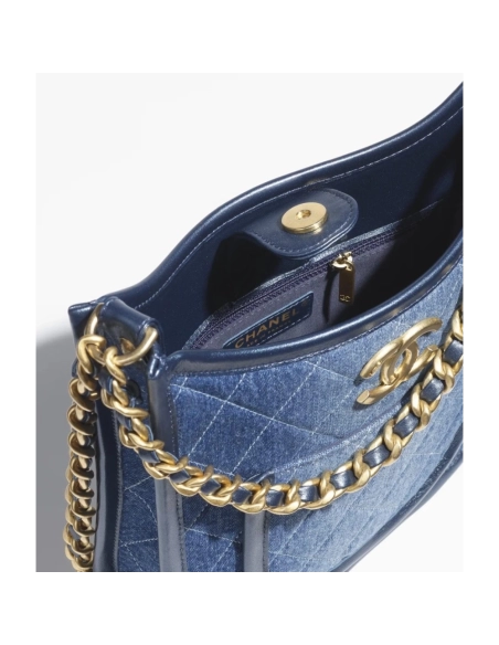 Chanel HOBO HANDBAG Washed Denim Gold Tone Metal Blue,CHANEL,BAGS