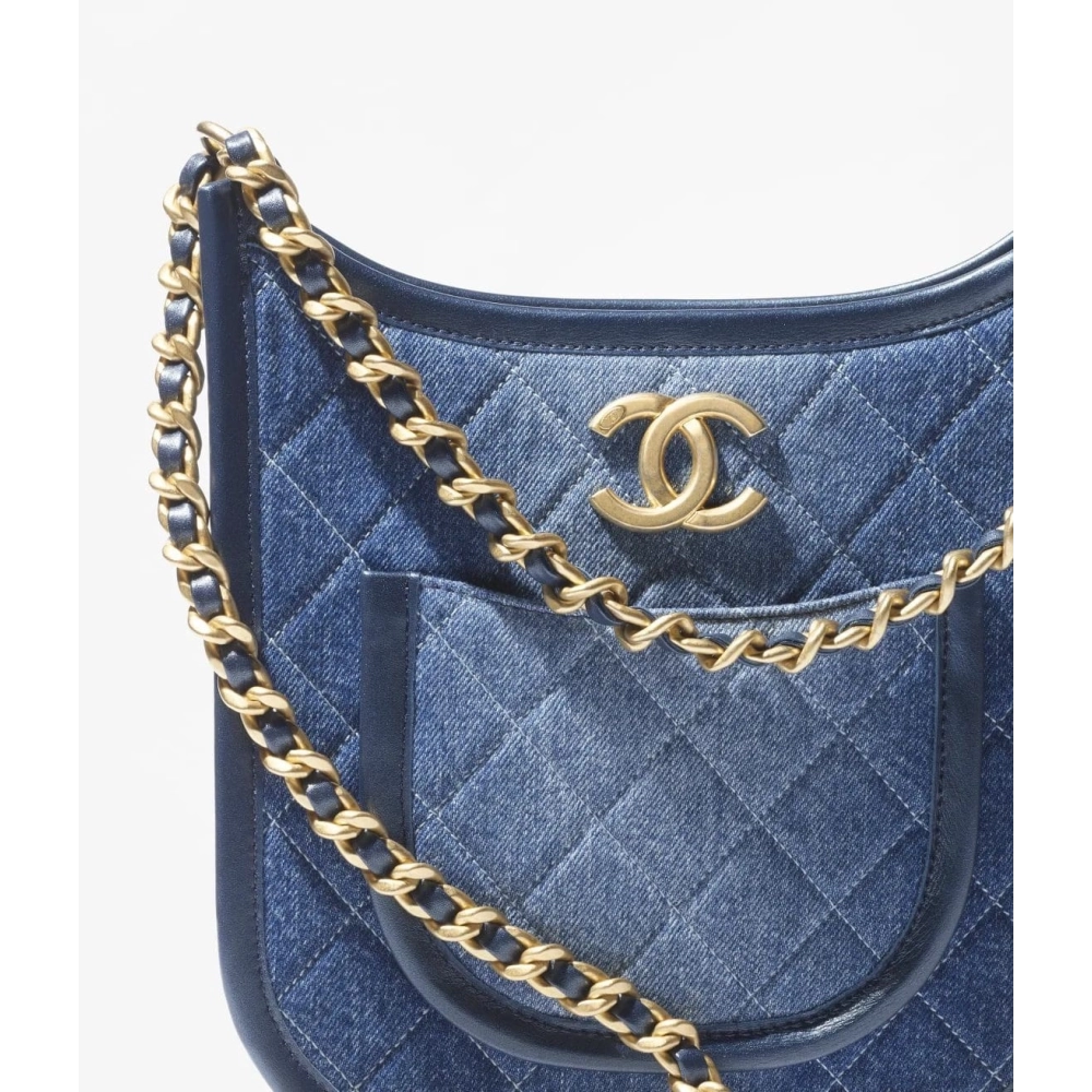 Chanel HOBO HANDBAG Washed Denim Gold Tone Metal Blue,CHANEL,BAGS