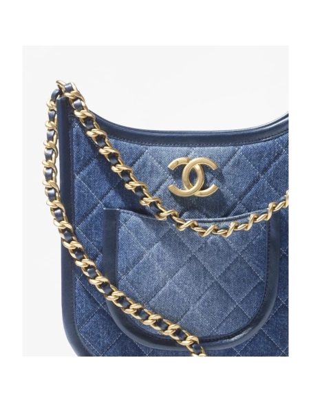 Chanel HOBO HANDBAG Washed Denim Gold Tone Metal Blue,CHANEL,BAGS