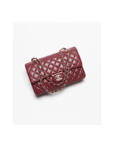 CHANEL Lambskin Gold Tone Metal Wine Red,CHANEL,BAGS
