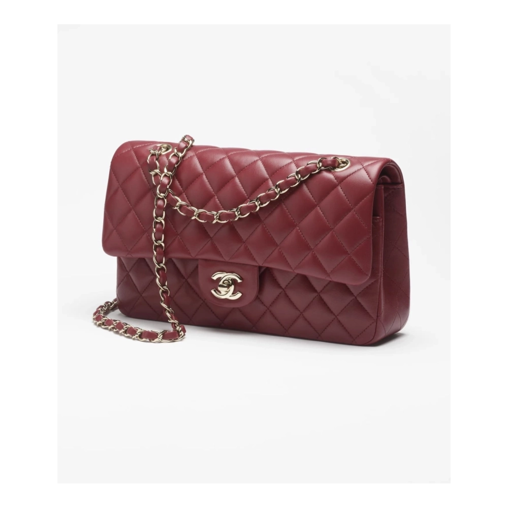CHANEL Lambskin Gold Tone Metal Wine Red,CHANEL,BAGS