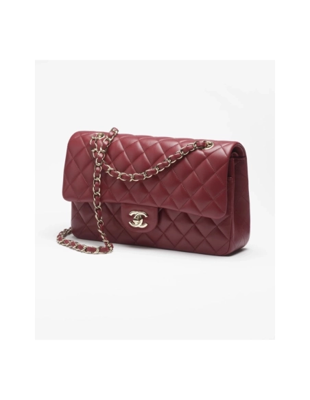 CHANEL Lambskin Gold Tone Metal Wine Red,CHANEL,BAGS
