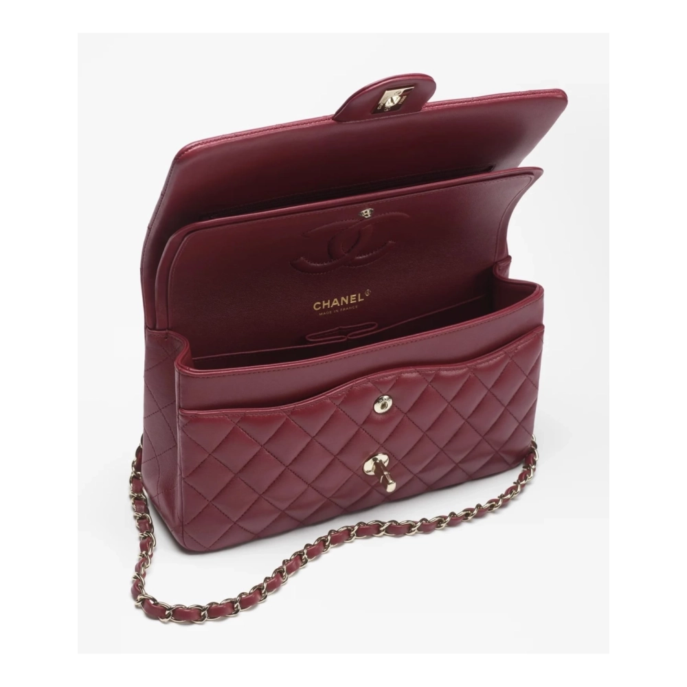 CHANEL Lambskin Gold Tone Metal Wine Red,CHANEL,BAGS