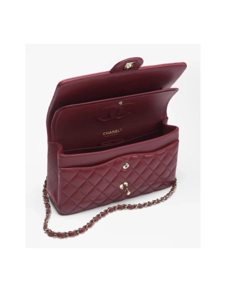 CHANEL Lambskin Gold Tone Metal Wine Red,CHANEL,BAGS