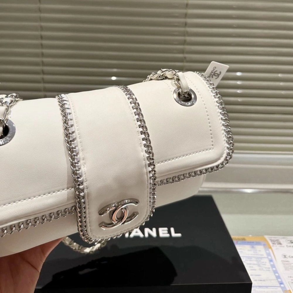 CHANEL Lambskin Mini Madison Flap White,CHANEL,BAGS