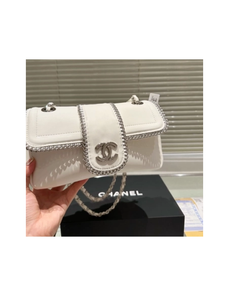CHANEL Lambskin Mini Madison Flap White,CHANEL,BAGS