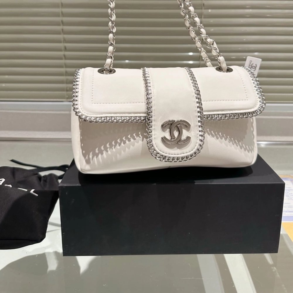 CHANEL Lambskin Mini Madison Flap White,CHANEL,BAGS