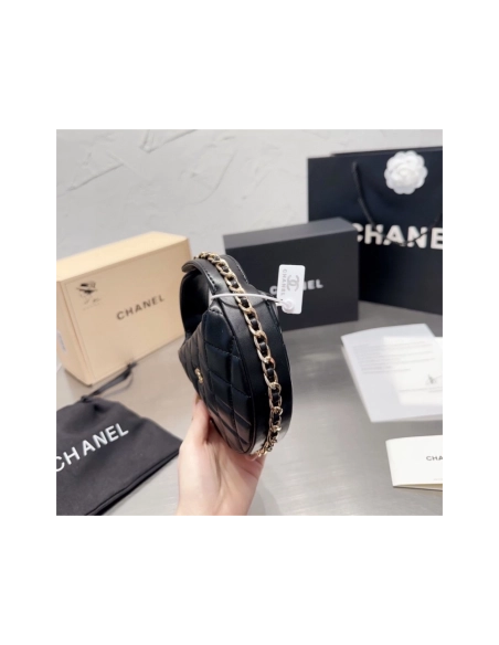 CHANEL Lambskin Quilted Chain Around Pouch Hobo Black,CHANEL,BAGS