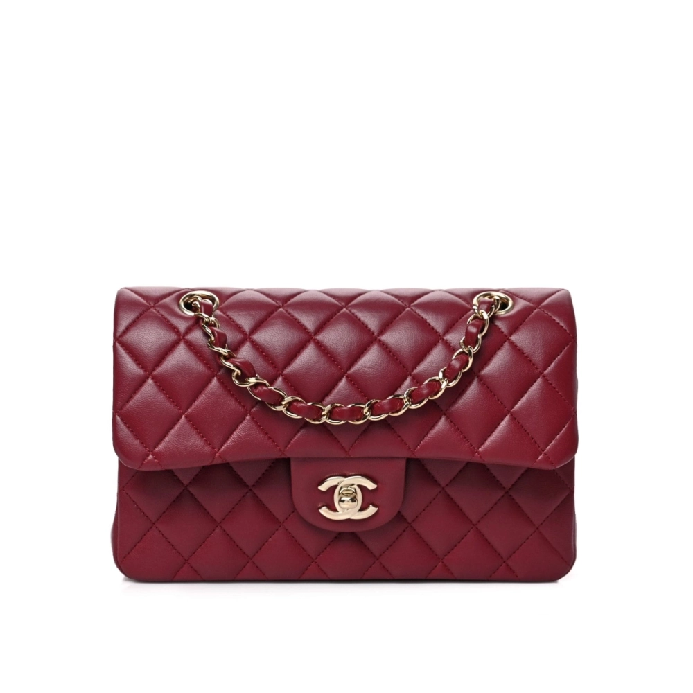 CHANEL Lambskin Quilted Medium Double Flap Burgundy,CHANEL,BAGS
