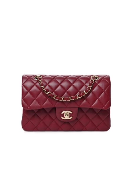 CHANEL Lambskin Quilted Medium Double Flap Burgundy,CHANEL,BAGS