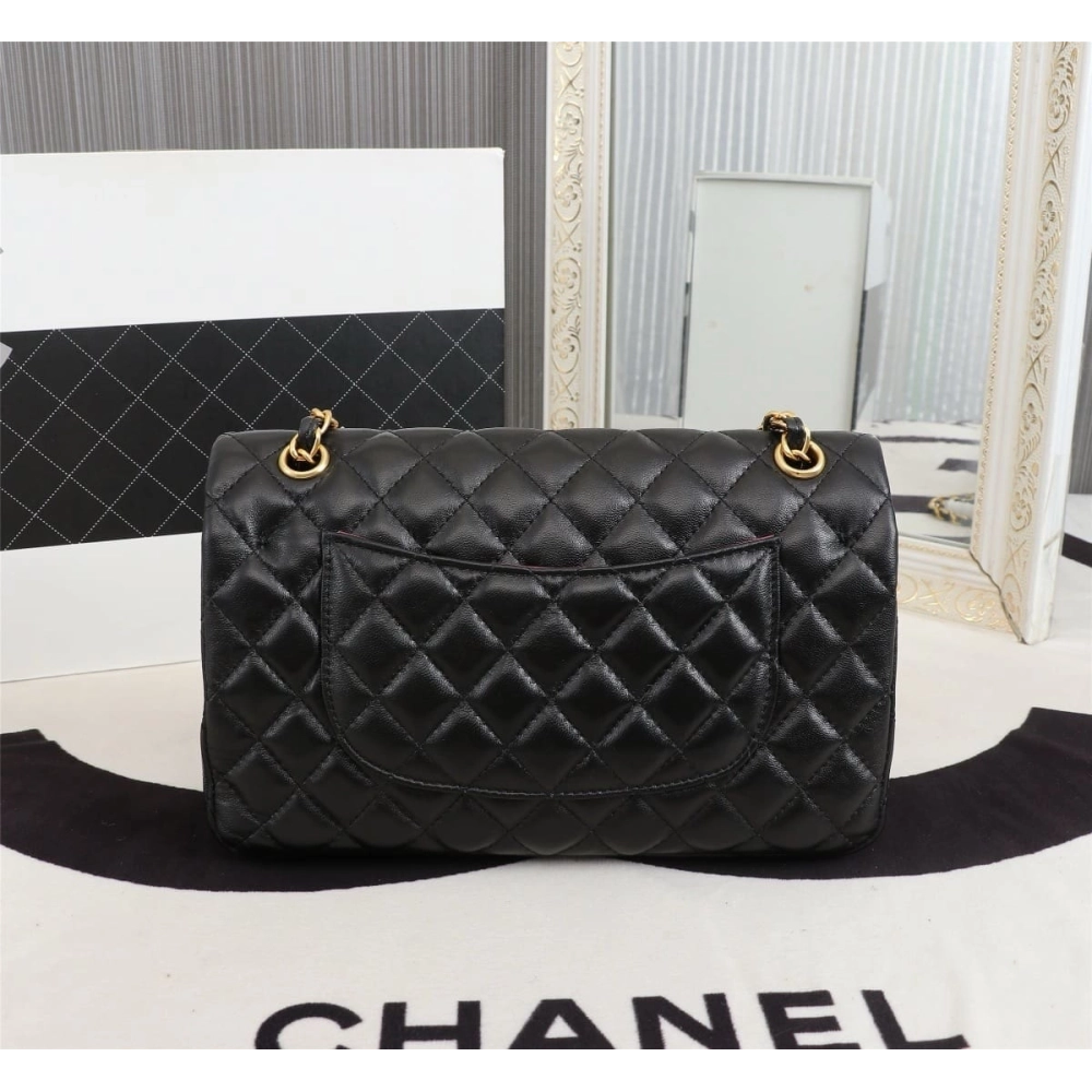 Chanel Lambskin Quilted Medium Rue Cambon Charms Double Flap Black,CHANEL,BAGS