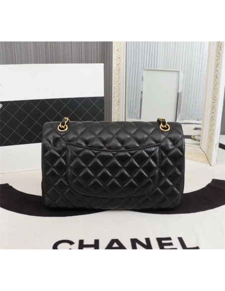 Chanel Lambskin Quilted Medium Rue Cambon Charms Double Flap Black,CHANEL,BAGS
