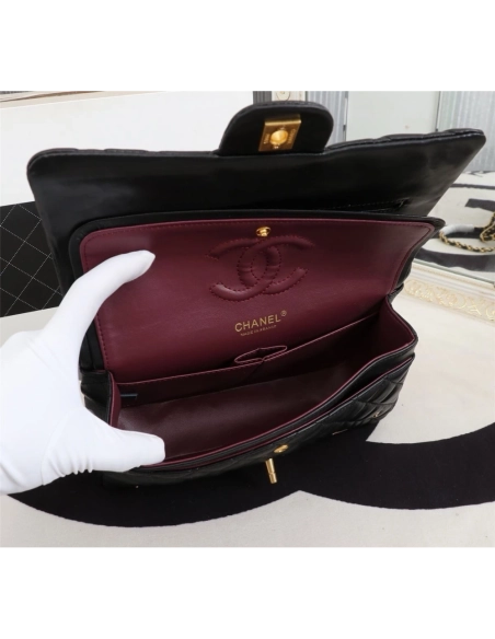 Chanel Lambskin Quilted Medium Rue Cambon Charms Double Flap Black,CHANEL,BAGS