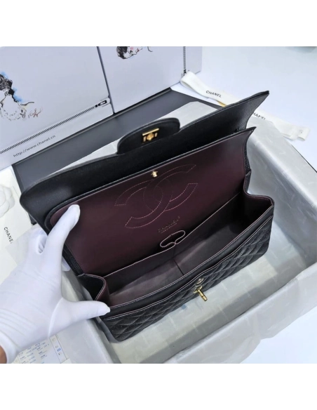 CHANEL LARGE CLASSIC HANDBAG Grained Calfskin Gold Metal,CHANEL,BAGS