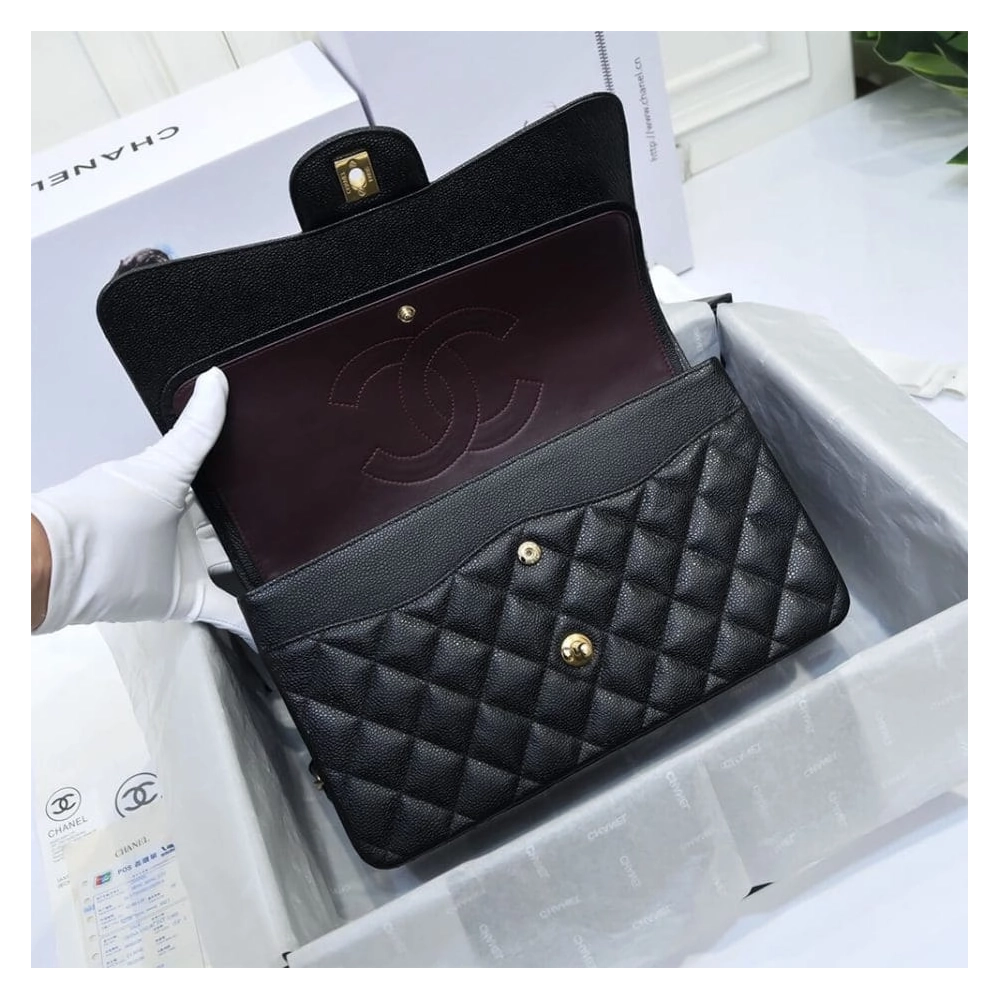 CHANEL LARGE CLASSIC HANDBAG Grained Calfskin Gold Metal,CHANEL,BAGS