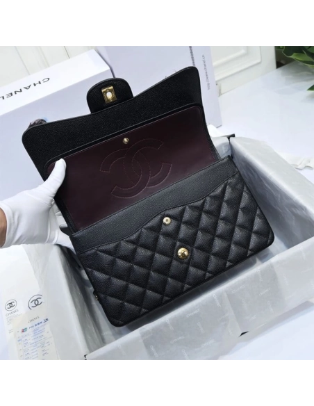 CHANEL LARGE CLASSIC HANDBAG Grained Calfskin Gold Metal,CHANEL,BAGS
