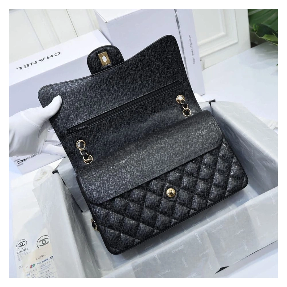 CHANEL LARGE CLASSIC HANDBAG Grained Calfskin Gold Metal,CHANEL,BAGS