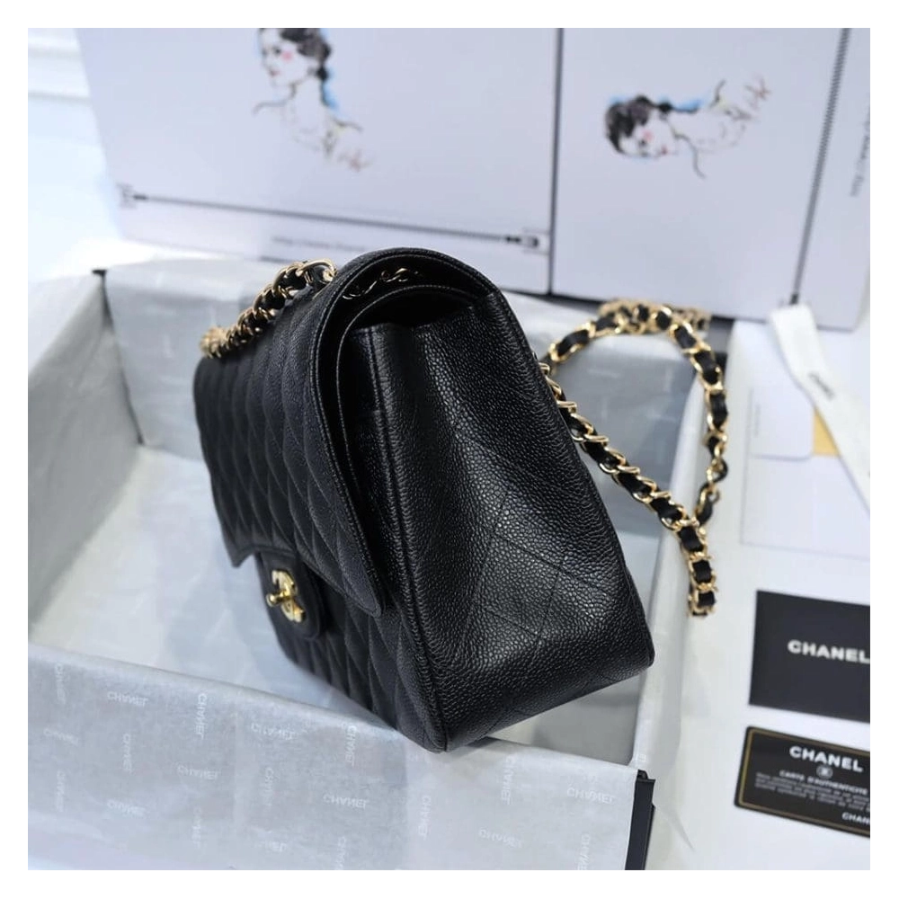 CHANEL LARGE CLASSIC HANDBAG Grained Calfskin Gold Metal,CHANEL,BAGS