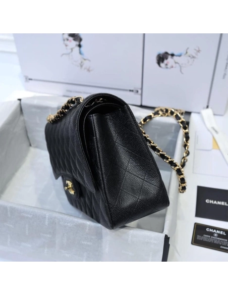 CHANEL LARGE CLASSIC HANDBAG Grained Calfskin Gold Metal,CHANEL,BAGS