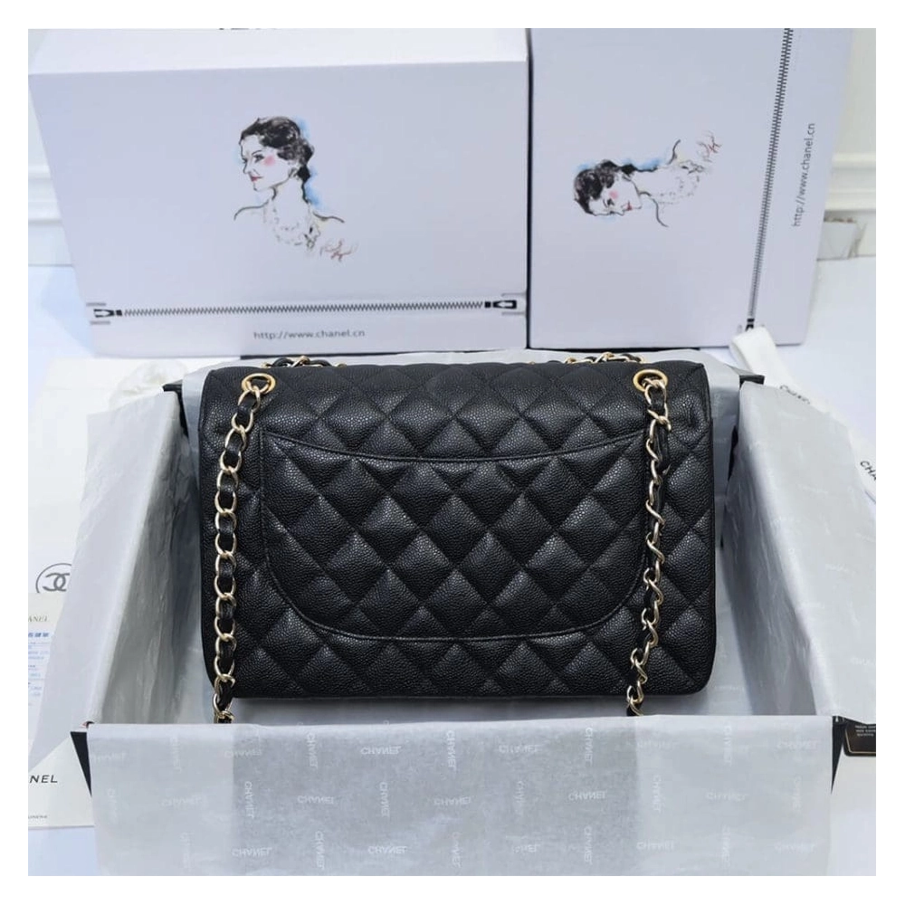 CHANEL LARGE CLASSIC HANDBAG Grained Calfskin Gold Metal,CHANEL,BAGS