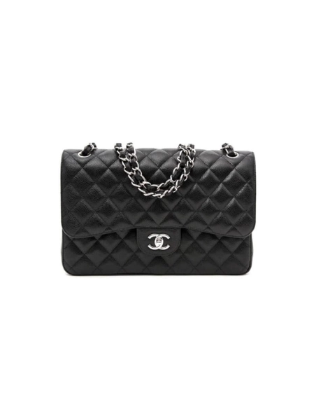 CHANEL LARGE CLASSIC HANDBAG Grained Calfskin Silver Metal,CHANEL,BAGS