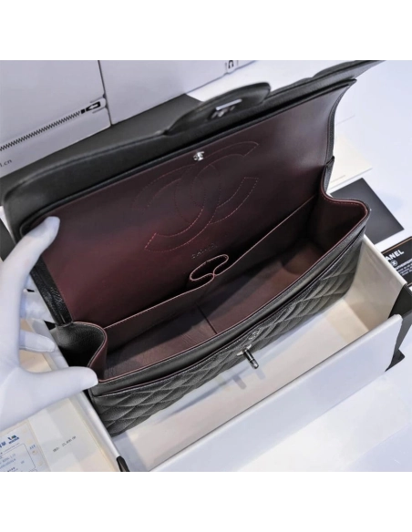 CHANEL LARGE CLASSIC HANDBAG Grained Calfskin Silver Metal,CHANEL,BAGS