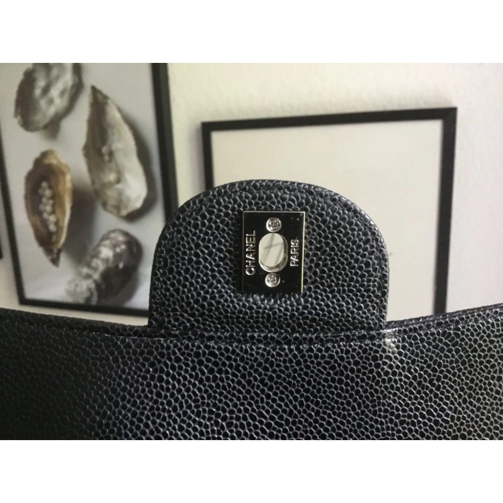 CHANEL LARGE CLASSIC HANDBAG Grained Calfskin Silver Metal,CHANEL,BAGS