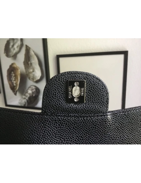 CHANEL LARGE CLASSIC HANDBAG Grained Calfskin Silver Metal,CHANEL,BAGS