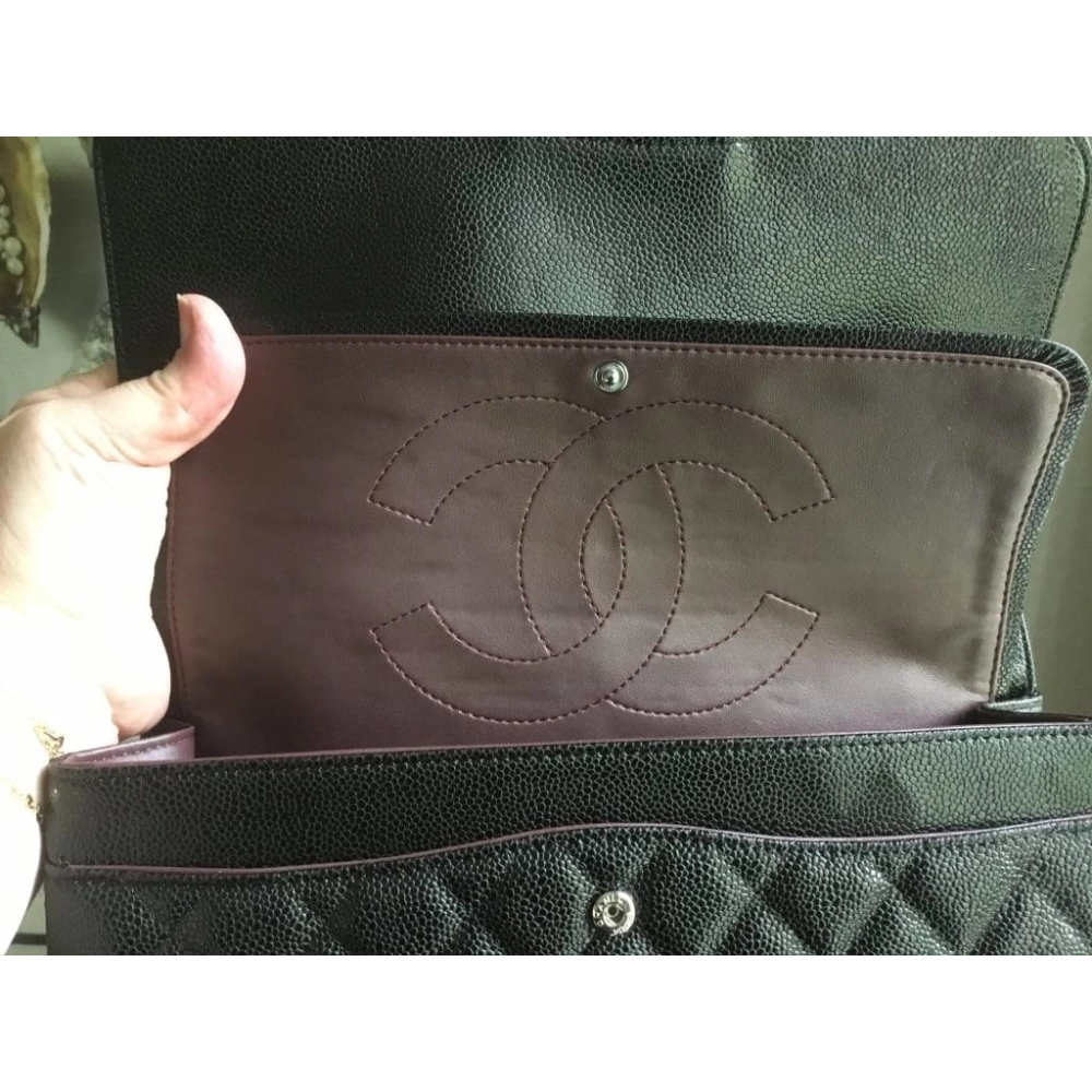 CHANEL LARGE CLASSIC HANDBAG Grained Calfskin Silver Metal,CHANEL,BAGS