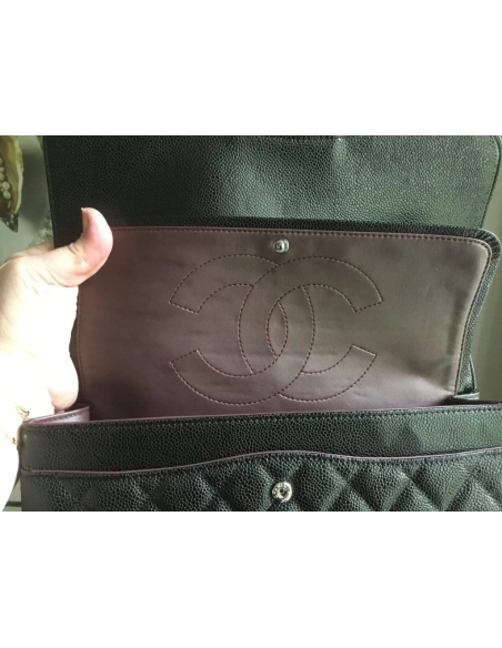 CHANEL LARGE CLASSIC HANDBAG Grained Calfskin Silver Metal,CHANEL,BAGS