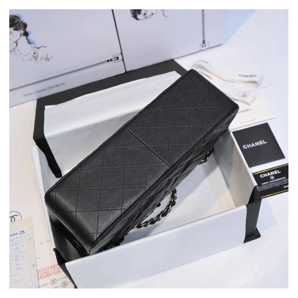 CHANEL LARGE CLASSIC HANDBAG Grained Calfskin Silver Metal,CHANEL,BAGS