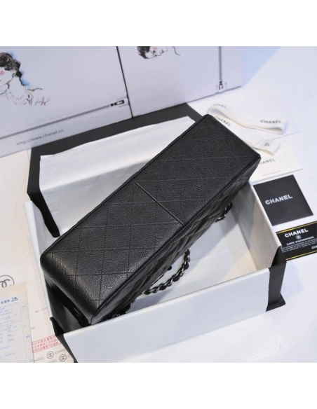 CHANEL LARGE CLASSIC HANDBAG Grained Calfskin Silver Metal,CHANEL,BAGS