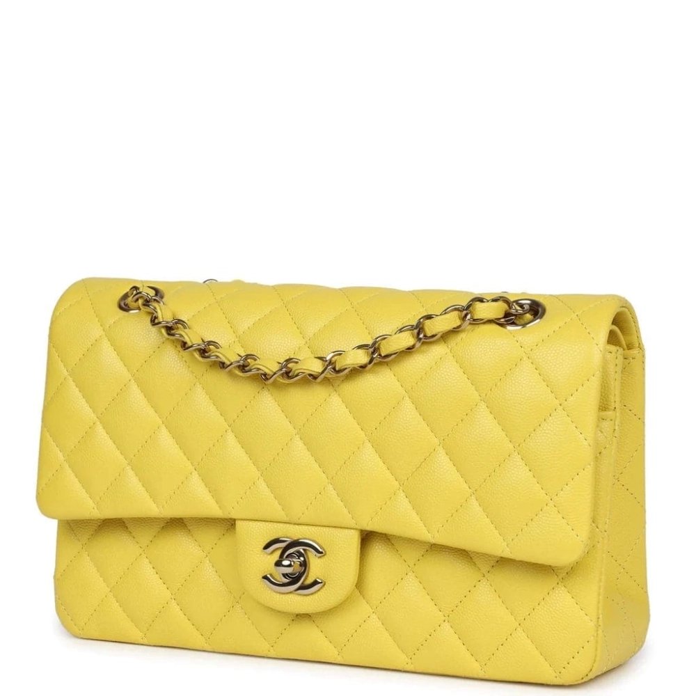 Chanel Medium Classic Double Flap Yellow Caviar Light Gold Hardware,CHANEL,BAGS