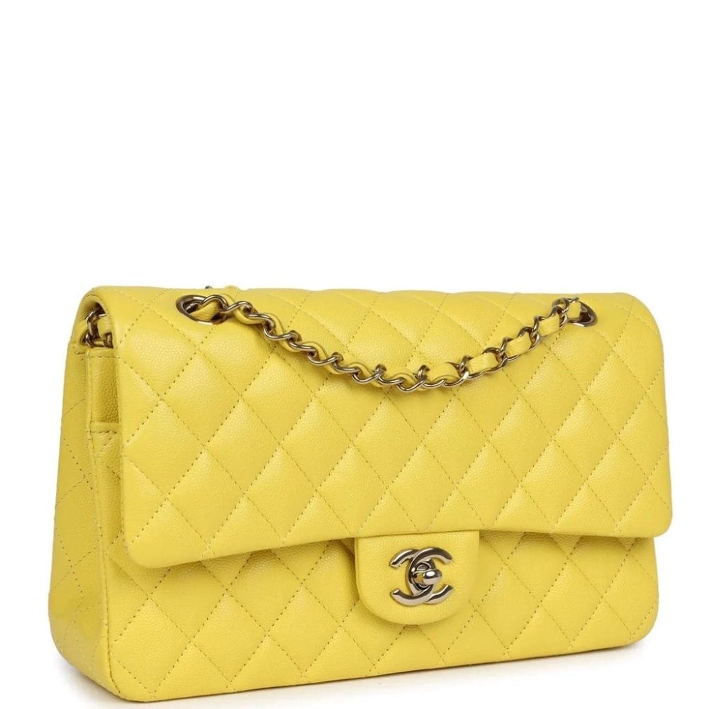 Chanel Medium Classic Double Flap Yellow Caviar Light Gold Hardware,CHANEL,BAGS