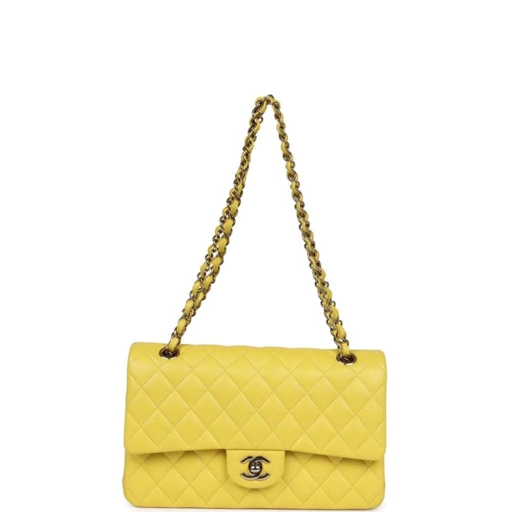 Chanel Medium Classic Double Flap Yellow Caviar Light Gold Hardware,CHANEL,BAGS