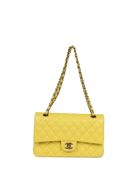 Chanel Medium Classic Double Flap Yellow Caviar Light Gold Hardware,CHANEL,BAGS
