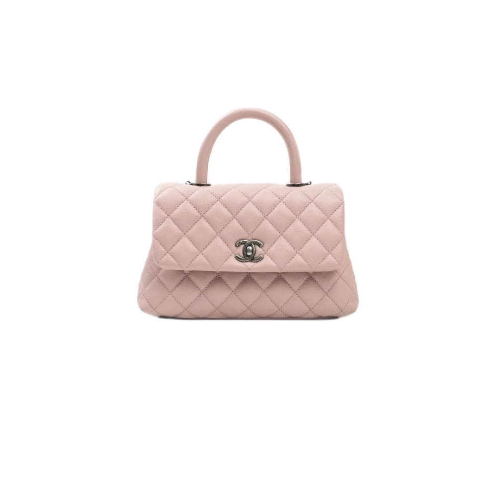 Chanel Mini (Small) Coco Handle Quilted Pink Caviar Ruthenium Hardware,CHANEL,BAGS