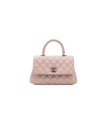 Chanel Mini (Small) Coco Handle Quilted Pink Caviar Ruthenium Hardware,CHANEL,BAGS