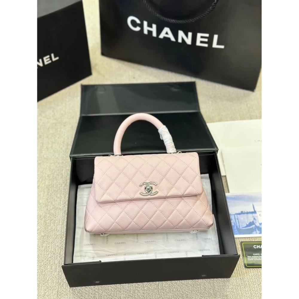 Chanel Mini (Small) Coco Handle Quilted Pink Caviar Ruthenium Hardware,CHANEL,BAGS