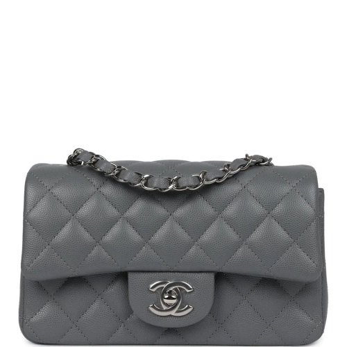Chanel Mini Rectangular Flap Bag Dark Grey Caviar Silver Hardware,CHANEL,BAGS
