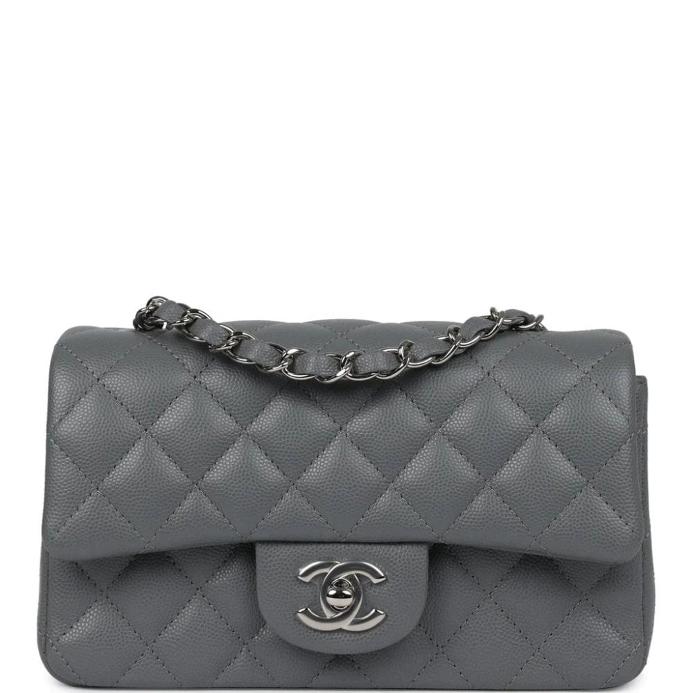 Chanel Mini Rectangular Flap Bag Dark Grey Caviar Silver Hardware,CHANEL,BAGS