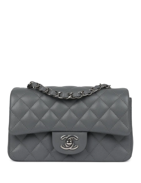 Chanel Mini Rectangular Flap Bag Dark Grey Caviar Silver Hardware,CHANEL,BAGS