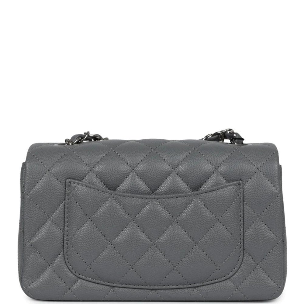 Chanel Mini Rectangular Flap Bag Dark Grey Caviar Silver Hardware,CHANEL,BAGS