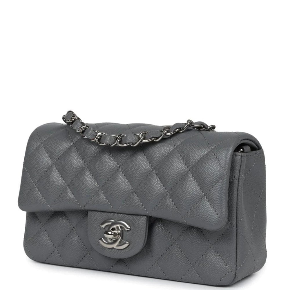 Chanel Mini Rectangular Flap Bag Dark Grey Caviar Silver Hardware,CHANEL,BAGS