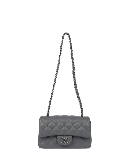 Chanel Mini Rectangular Flap Bag Dark Grey Caviar Silver Hardware,CHANEL,BAGS