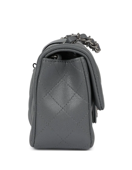 Chanel Mini Rectangular Flap Bag Dark Grey Caviar Silver Hardware,CHANEL,BAGS
