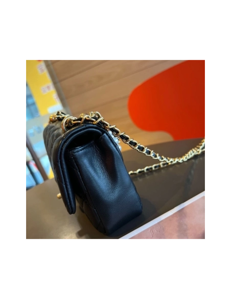 Chanel Mini Square Pearl Crush Flap Bag Black Lambskin Brushed Gold Hardware,CHANEL,BAGS